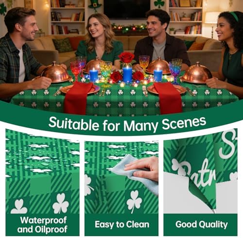 4 Pack St. Patrick’s Day Plastic Tablecloth 54 x 108 Inch Green Lucky Shamrock Disposable Table Cover for St. Patrick's Day, Irish and Spring Decorations