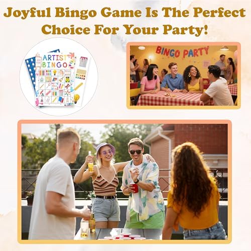 Artist Bingo Game, Painting Party Bingo Cards Set, Art Themed Birthday Games Party Bingo Supplies for Paint Lovers, Adults Family Friends Holiday Activities Favors Decorations for 24 Player, 01