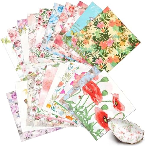 Crtiin 20 Pack Decoupage Napkins Floral Cocktail Decorative Paper Napkins