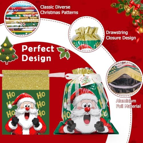 Ergohortus Christmas Drawstring Gift Bags, 20Pcs Christmas Bags for Gifts