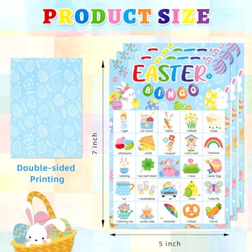 Easter Bingo Cards for 24 Players – Easter Craft Party Goodies Games for Kids School Classroom Gift, Family Activities – Easter Basket Stuffers