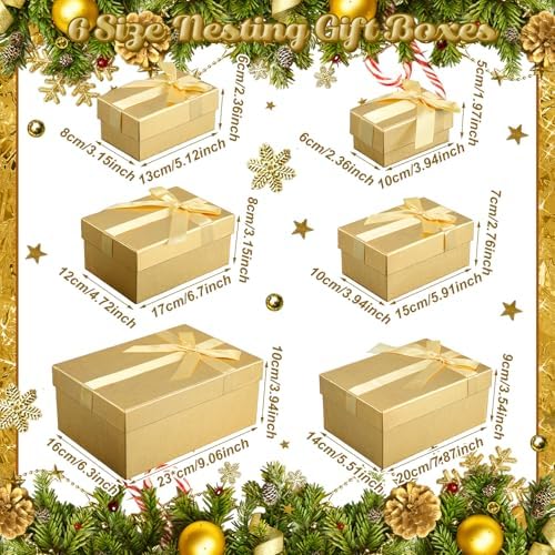 Cholemy 6 Pcs Christmas Nesting Gift Box, Vintage Style, Golden