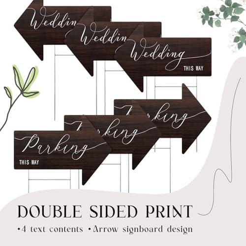 Wenqik 6 Pack Wedding Directional Arrow Signs with Stakes(Walnut Brown)
