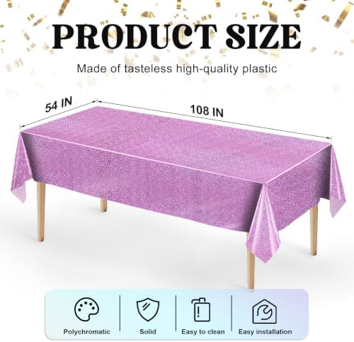 8 Pack Pink Dot Laser Plastic Tablecloth 54" x 108" Disposable Table Cloths for 6 to 8 Foot Tables Rectangle Table Cover for Parties (Pink Dot Laser, Rectangle)