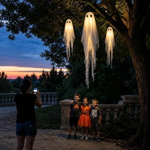 3 Packs Halloween Decorations Outdoor - Hanging Ghost Decor for Porch Yard