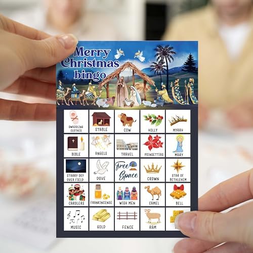 Christmas Bingo Game Cards, Nativity Bingo Games for Adults, Xmas Bingo Cards Supplies, Winter Holiday Party Decor Favors, Card Gifts for Friends Family Holiday, (Christmas)