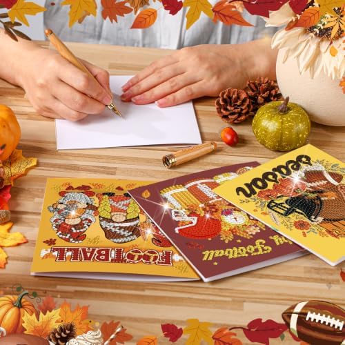Saillong 12 Pack Fall Football Diamond Painting Greeting Card with Envelope