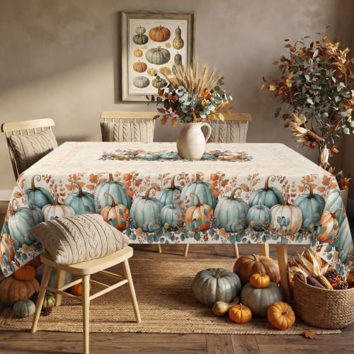 Fall Tablecloth Rectangle 60 x 84 Inch, Stain Resistant Washable Fabric Autumn Pumpkin Tablecloths Rectangular Fall Table Cloth Rectangle Table Cover for Kitchen Dining Party