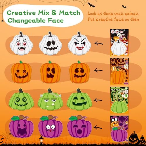 48 Sheets Pumpkin Face Stickers Kids Halloween Party Favors Crafts