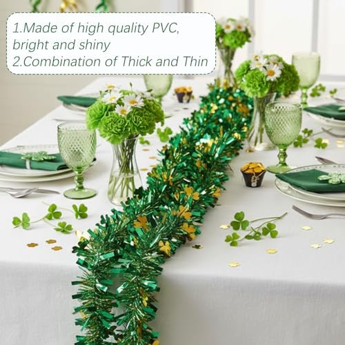 St Patricks Day Garland, St Patricks Day Decorations for Home and Party, 12 Meters Long Green Shamrock Festive Decor, St Patricks Day Party Supplies