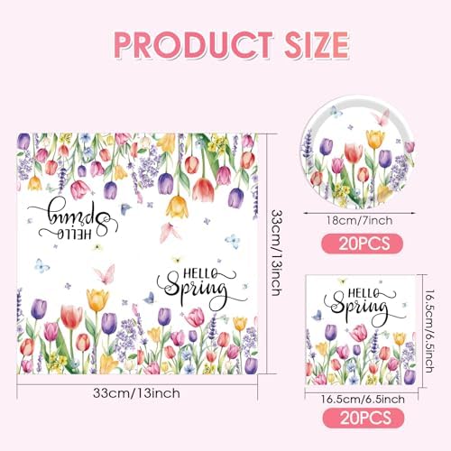 40Pcs Wildflower Party Decorations Tulip Floral Paper Plate and Napkins Flower Theme Birthday Decorations Serves 20 Guests Spring Easter Bridal Shower Baby Shower Wedding Mother's Day Party Supplies