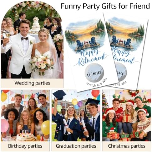TOUNER 50Pcs Lake Retirement Party Scratch Off Game Cards, Lake Theme Retirement Scratch Cards for Moving Away Farewell Leaving Goodby Activity Birthday Party Family Gathering Raffle Tickets