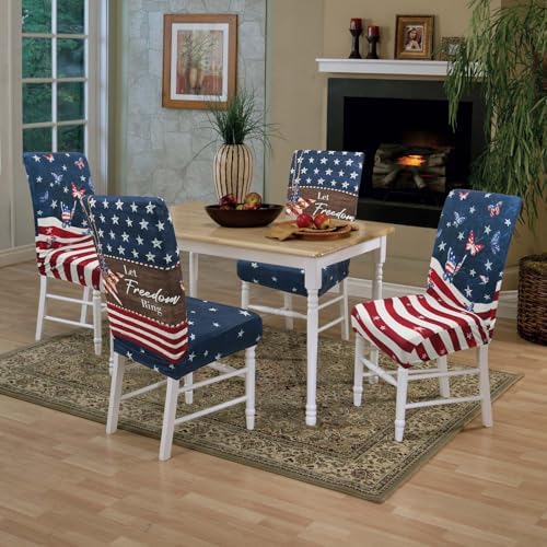 4th of July Chair Covers Set of 4 Flag Butterfly Stars Parsons Slipcovers
