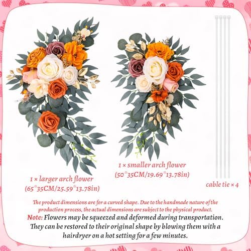 Wedding Arch Flowers Fall 2 Pcs, Fabric Floral Swag for Ceremony