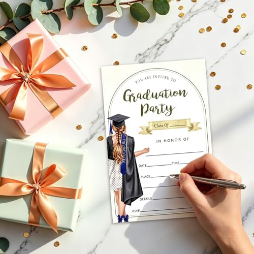Graduation Invitations 2026 with Envelopes - 20 Pack Class of 2026 Tuxedo style Graduation Party Invitations, 4x6 Inch Fill-in Graduation Announcements for High School or College - A07