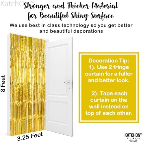 KatchOn, Gold Streamers Backdrop -3.2x8 Ft Pack of 2 Birthday Decorations