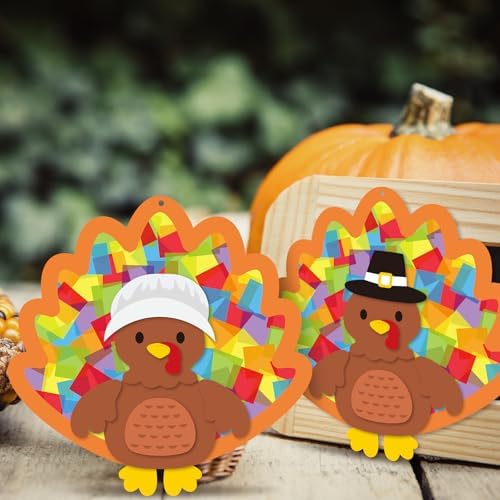 Chiisong 24 Sets Thanksgiving Turkey Crafts DIY Turkey Tissue Paper Crafts