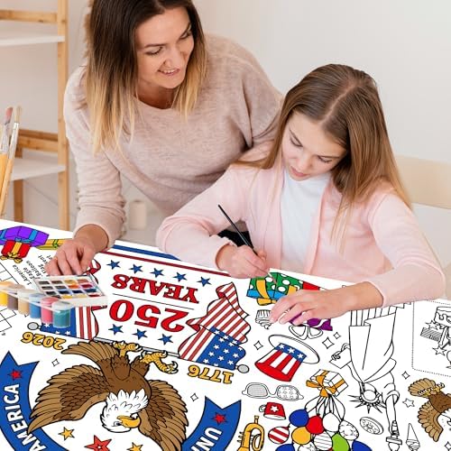 4th of July Patriotic Coloring Tablecloth, 30x72 Inches