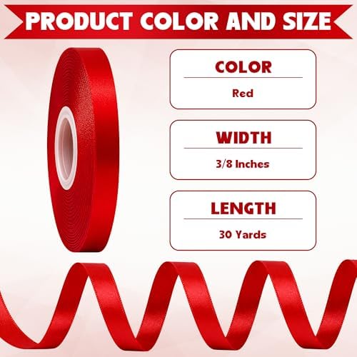 30 Yards Thin Red Ribbon 3/8 in for Gift Wrapping Wedding Christmas Decor