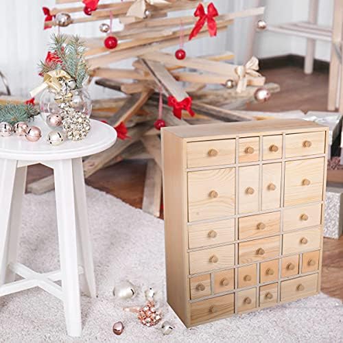 Vencer Wooden Countdown to Christmas Advent Calendar Storage Organizer with 24 Drawers,Jewelry Box,Desktop Organizer,DIY Unfinished Wood,Measures 14in x 12in x 4.3in,VYO-021