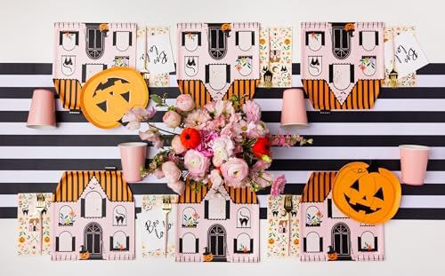 Bonjour Fête Pink Haunted House Large Plates, Pack of 8, 10.5"