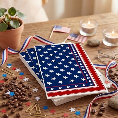 250th Anniversary 4th of July Disposable Paper Napkins, 200 Pcs US Flag Patriotic Red White Blue 2-Ply Luncheon Napkins for America 250th Independence Day Memorial Day Patriotic Party Supplies