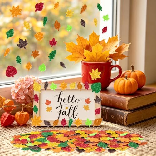 Foam Stickers, 511 PCS Glitter Foam Fall Leaf Stickers, 7 Colors