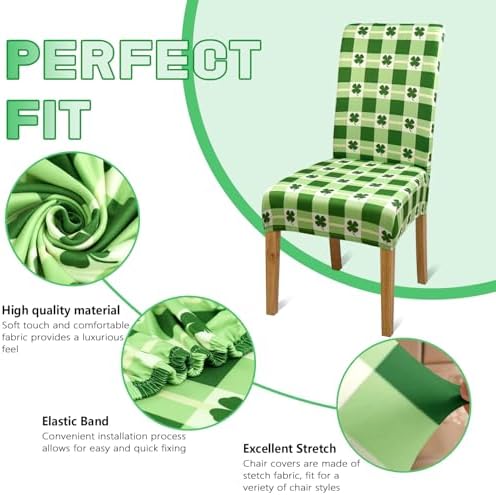 St. Patricks Day Chair Covers for Dining Room Set of 4 St Patricks Day Shamrock Dining Chair Protectors 4 Pcs Stretch Removable Washable Chair Slipcovers 4 Pack for Saint Pa Home and Party Decor