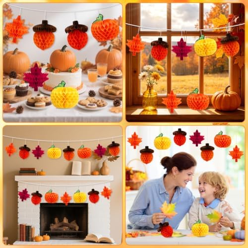 JULMELON 18 Pcs Fall Party Decorations, Hanging Honeycomb Ornaments