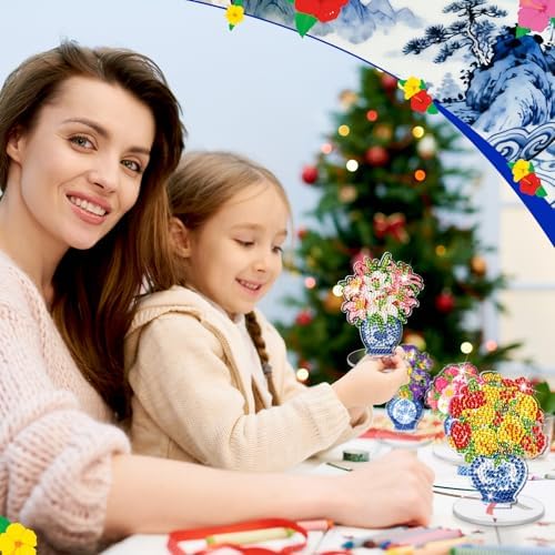 Kosiz 9 Pcs Christmas Chinoiserie Flower Diamond Painting Tabletop Decor