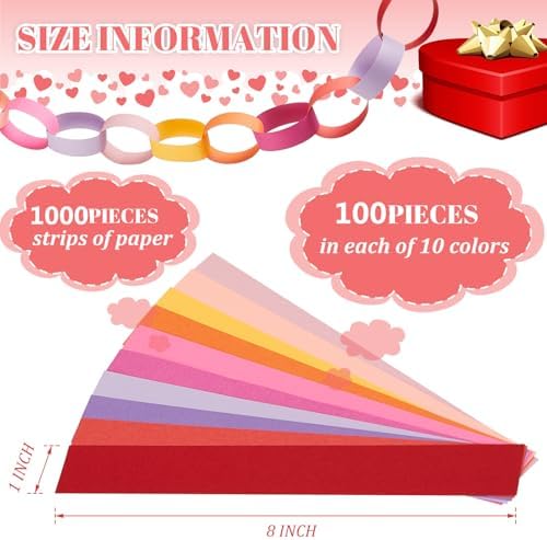 Lincia 1000 Sheet Paper Chain Garland Strips, Valentine