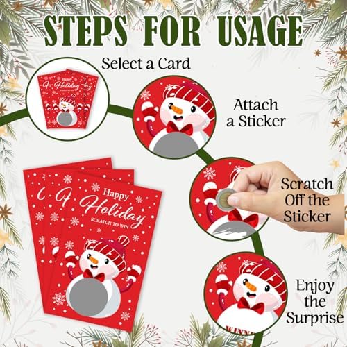 ZIIUFRN 40 Pcs Snow Man Christmas Scratch Off Cards with Stickers, Merry Christmas Raffle Tickets for Games Prizes, Xmas Holiday Party Games for Family Party -A03