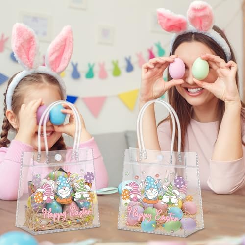 Aliceset 24 Pcs Clear Plastic Gift Bags with Handle, Reusable Easter Gnome