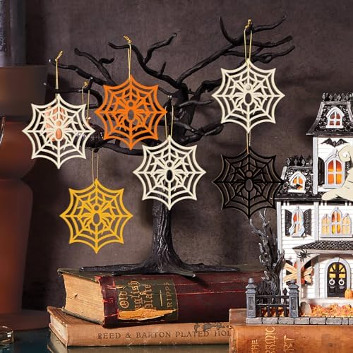 Wooden Halloween Ornaments to Paint Fall Decoration Cutouts Unfinished 24PCS 3.5 inches, DIY Blank Unfinished Wood Spider Web Ghost Skeleton Ornament for Home Harvest Crafts Hanging Autumn Decorations