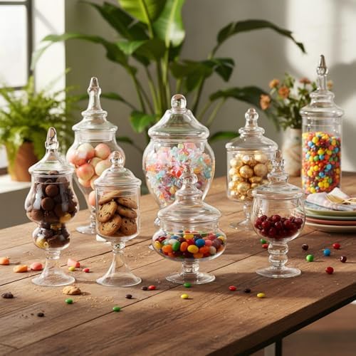 Mimorou 8 Sets Glass Apothecary Jars with Lid & Scoop Candy Jars,Rich