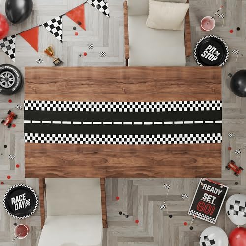 Race Car Birthday Party Decorations - Racing Car Road Table Runner | Black and White Checkered Table Cloth Decor for Kids Boys Cars Theme Two Fast Birthday Party Favors Supplies Decorations