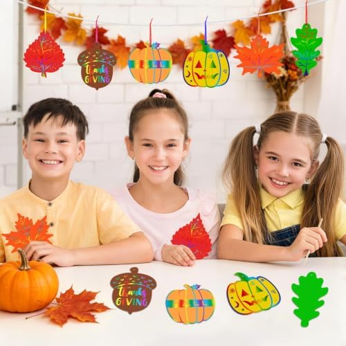 JULMELON 36 Pcs Fall Thanksgiving Scratch Art Crafts for Kids Party Favors