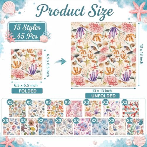 Gueevin 45 Pack Ocean Decoupage Napkins Colorful Coastal Craft for DIY