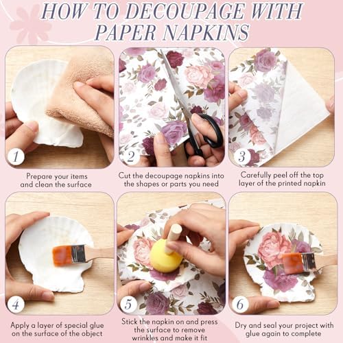 Crtiin 20 Pack Decoupage Napkins Floral Cocktail Decorative Paper Napkins