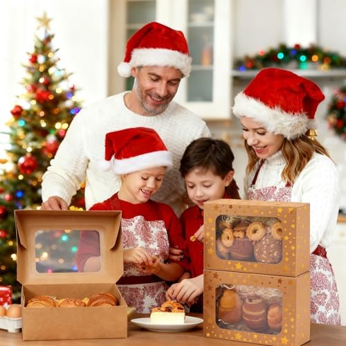 Christmas Brown Holiday Cookie Boxes, Red Star, 24 Pack, 9x6x3 In