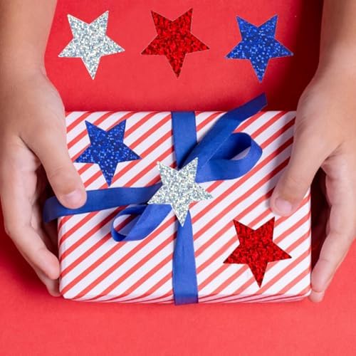 500 Pcs Christmas Stickers Roll 1In Star Sticker Xmas Red White and Blue Laser Glitter Patriotic Star Label for Independence Day Memorial Day Reward Envelope Journal Decor