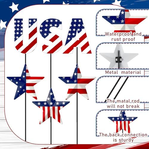 Pickmesh 6 Pcs 12" H 4th July Patriotic Outdoor Decor Metal Star Yard Sign