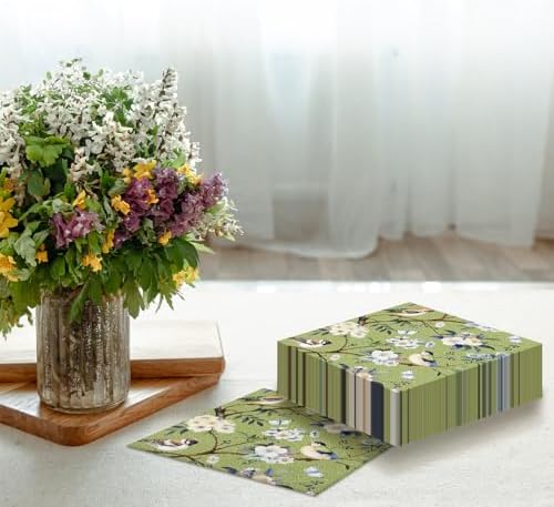 Vintage Floral Birds Paper Napkins - 50Pcs, 2Ply, 6.5 x 6.5 Inches