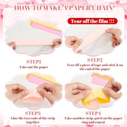Lincia 1000 Sheet Paper Chain Garland Strips, Valentine