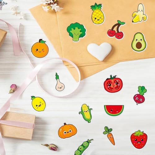 500PCS Fruit Stickers Rolls 8 Styles Summer Fruits and Vegetables Sticker 1in Self-Adhesive Waterproof Vinyl Stickers Decor for Back to School First Day of School Party Supplies Envelope Decorations
