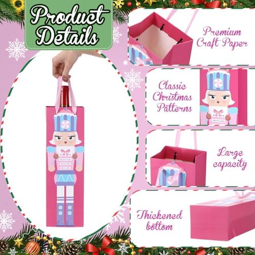 TaoBary 12 Pcs Christmas Wine Bags with Handles, Novel Nutcracker