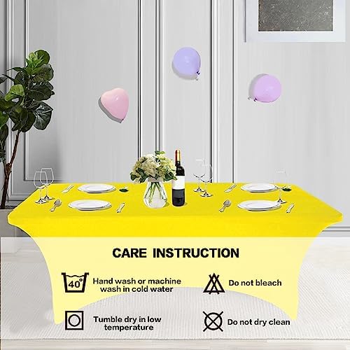 IVAPUPU 2 Pack 4FT Table Cloth for Rectangular Spandex Yellow Table Cover