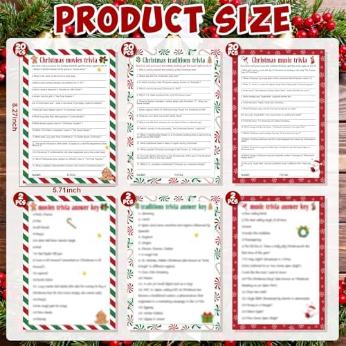 66 Pcs Christmas Trivia Game Cards Christmas Games for Family Party Merry Xmas Trivia Paper Holiday Activity Guessing Card Large Groups Adults Annual Festive Events Decorations Gifts with Answer Key