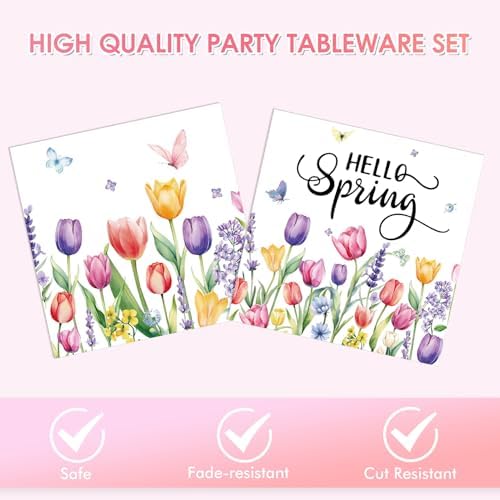 40Pcs Wildflower Party Decorations Tulip Floral Paper Plate and Napkins Flower Theme Birthday Decorations Serves 20 Guests Spring Easter Bridal Shower Baby Shower Wedding Mother's Day Party Supplies