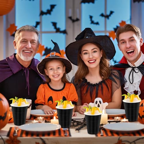 Vumdua Black Plastic Cups Disposable Cups, 12 oz Halloween Party Cups for Halloween, Birthday, Graduation, New Year Party Supplies, Pack of 40